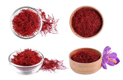 Image of Set with dried saffron on white background 