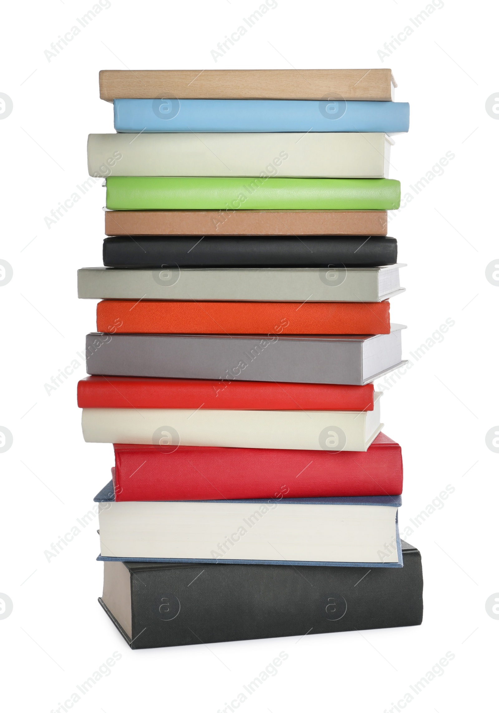 Photo of Stack of different books on white background