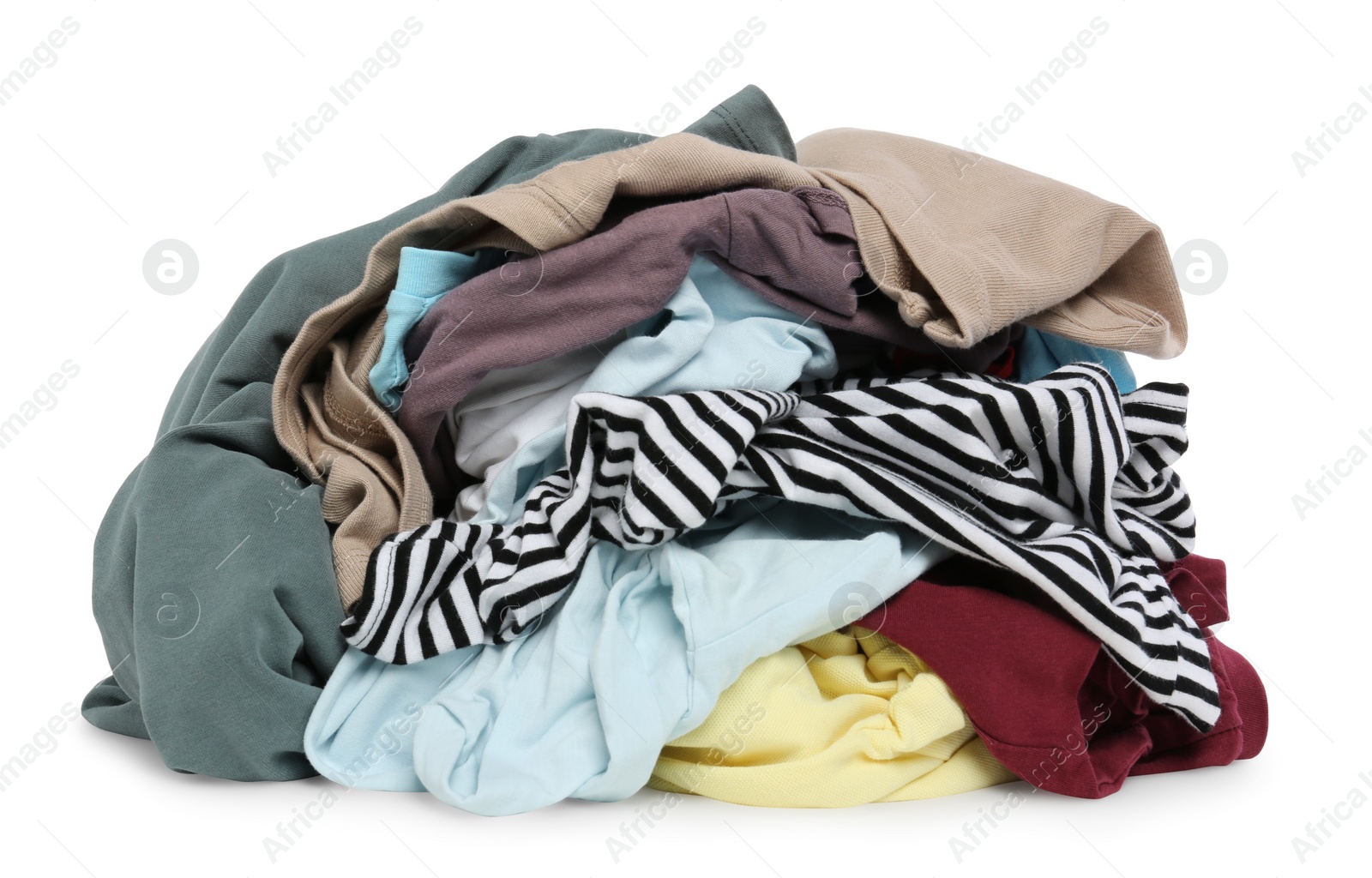 Photo of Pile of colorful clothes isolated on white