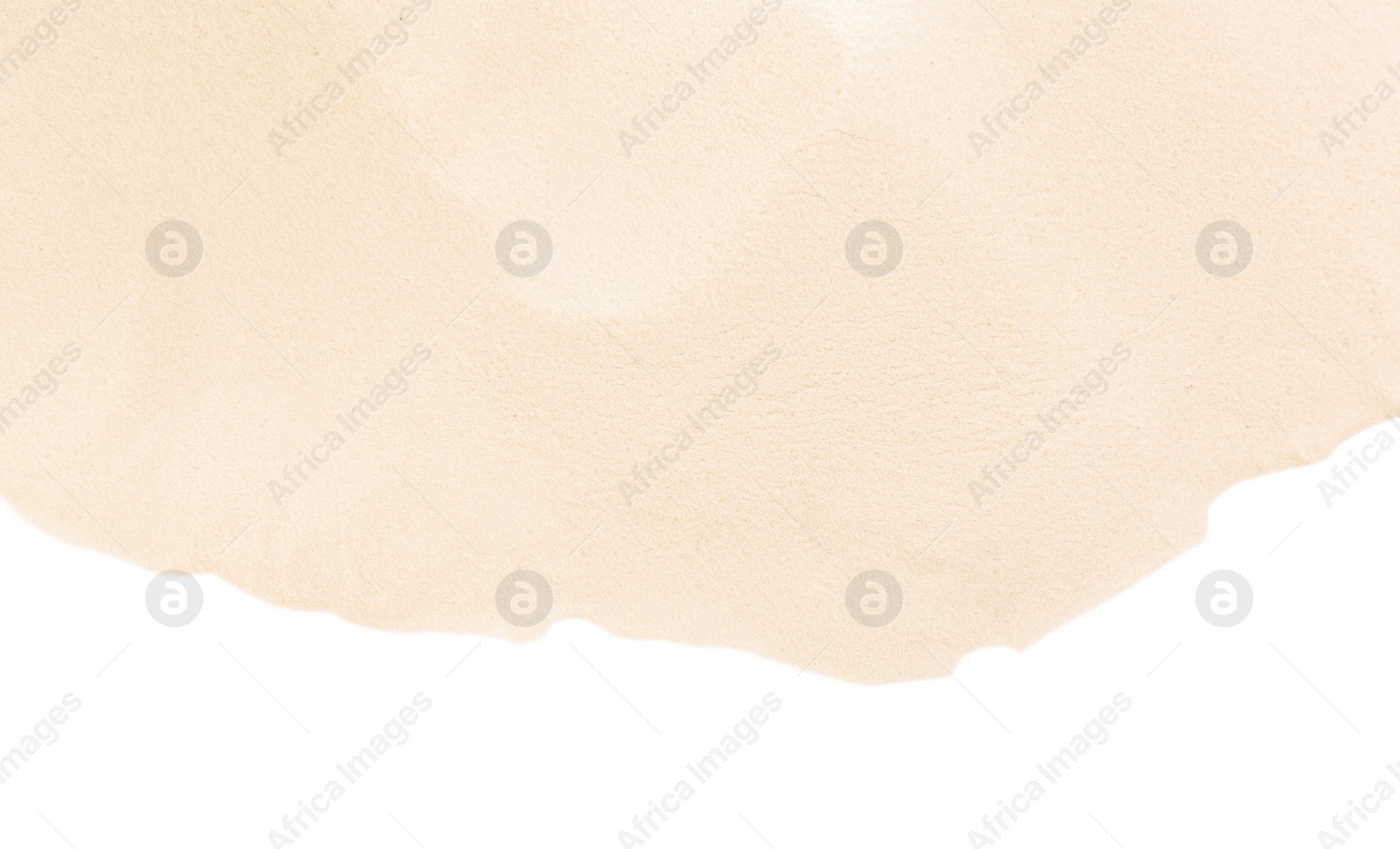 Photo of Dry beach sand on white background, top view