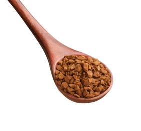 Wooden spoon with aromatic instant coffee isolated on white