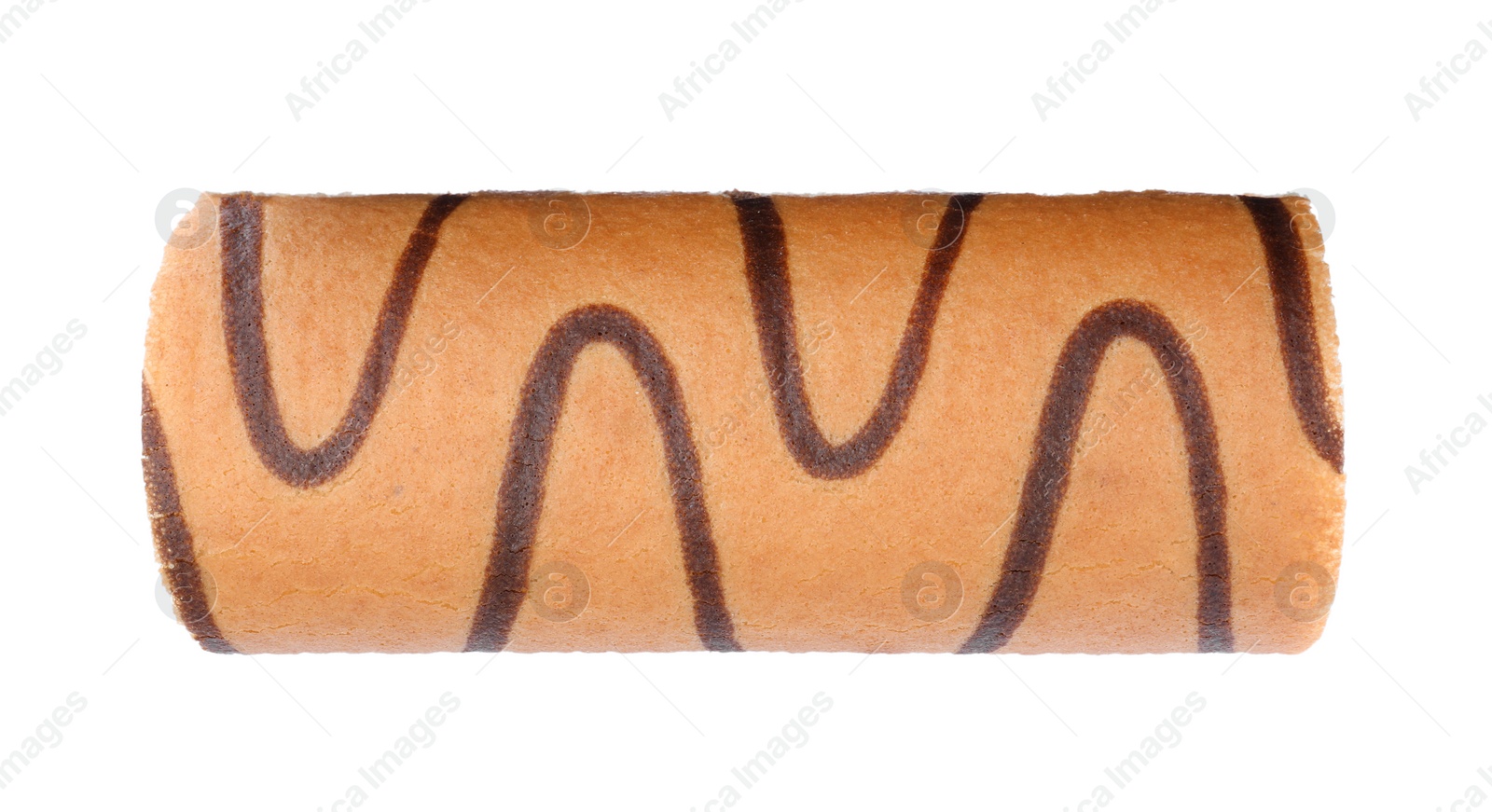 Photo of Tasty cake roll isolated on white, top view