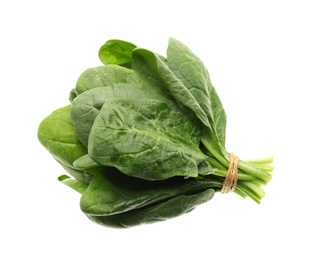 Photo of Bunch of fresh spinach isolated on white, top view