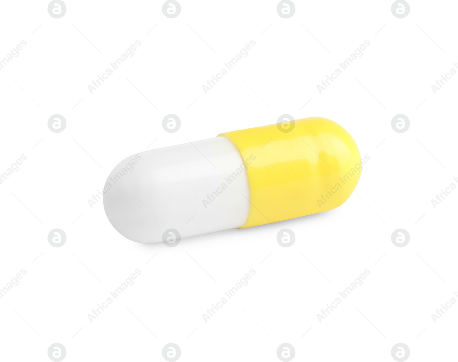 Photo of One pill on white background. Medicinal treatment