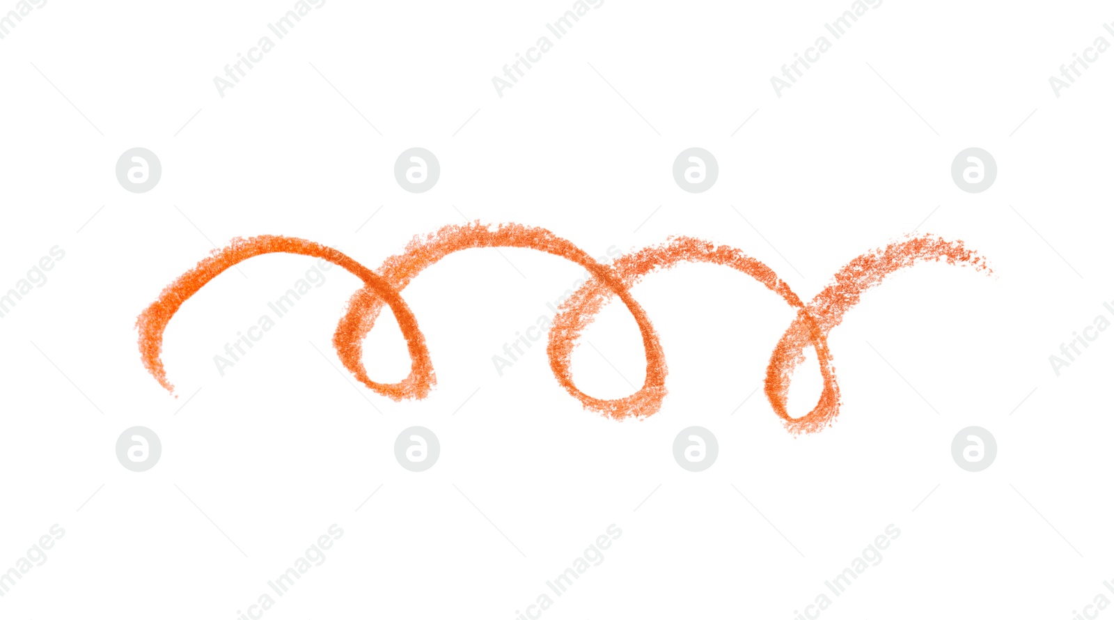 Photo of Orange pencil scribble on white background, top view