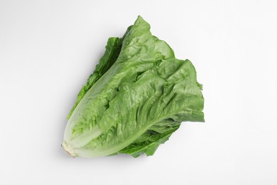 Photo of Fresh green romaine lettuce on white background, top view