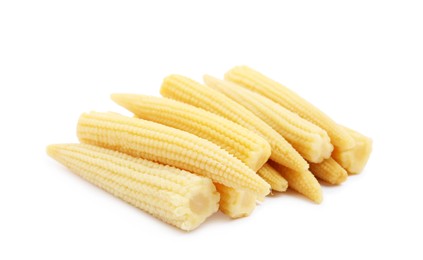 Fresh baby corn cobs on white background