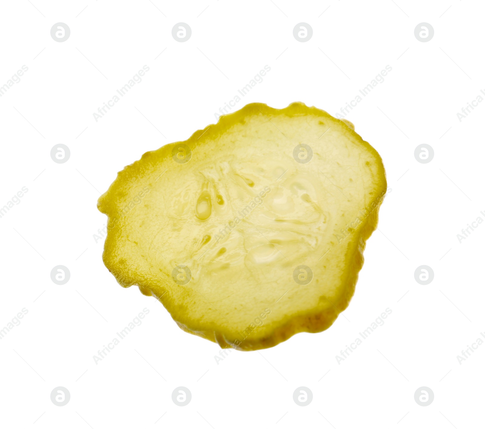 Photo of Slice of pickled cucumber isolated on white. Burger ingredient