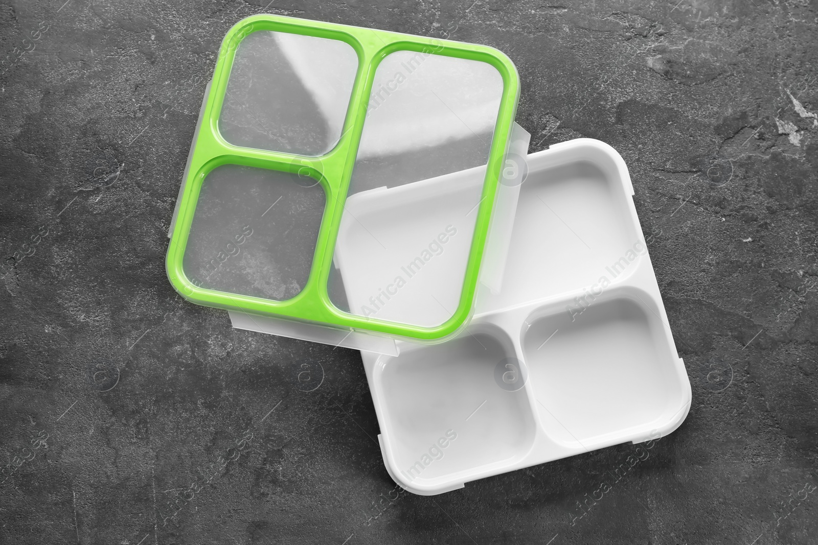 Photo of Empty lunch box on table, top view