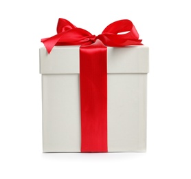 Photo of Gift box with ribbon on white background