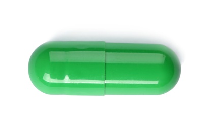 Photo of Pill on white background, top view. Medical care and treatment