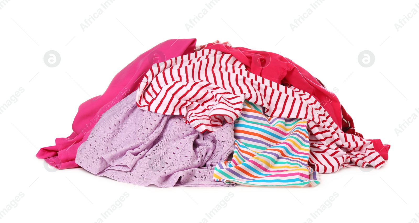 Photo of Pile of dirty clothes on white background