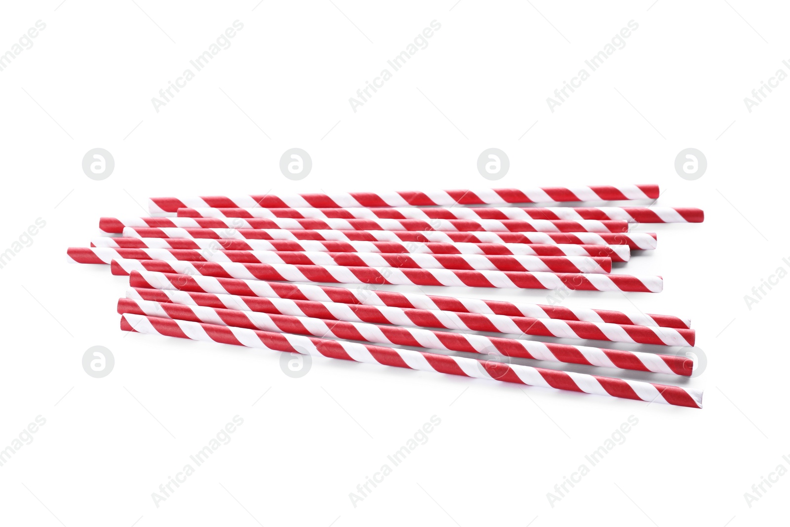 Photo of Striped paper cocktail straws on white background