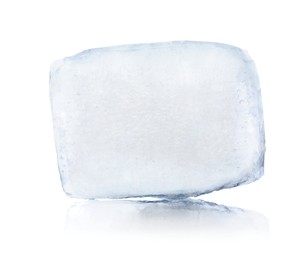 Photo of One cold ice cube isolated on white