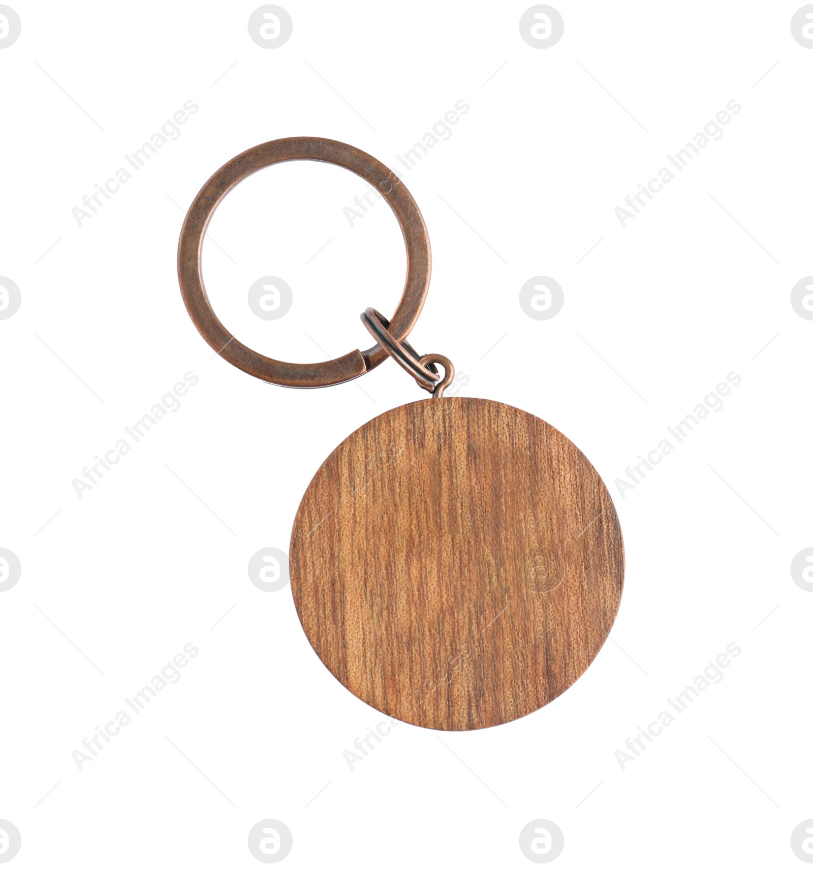 Photo of Wooden keychain isolated on white, top view