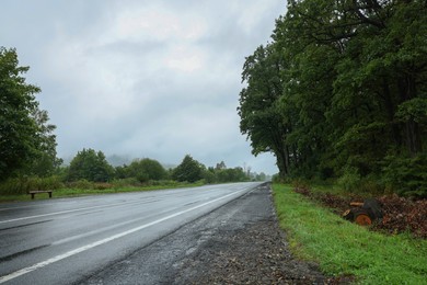 Beautiful view of asphalt road on rainy day