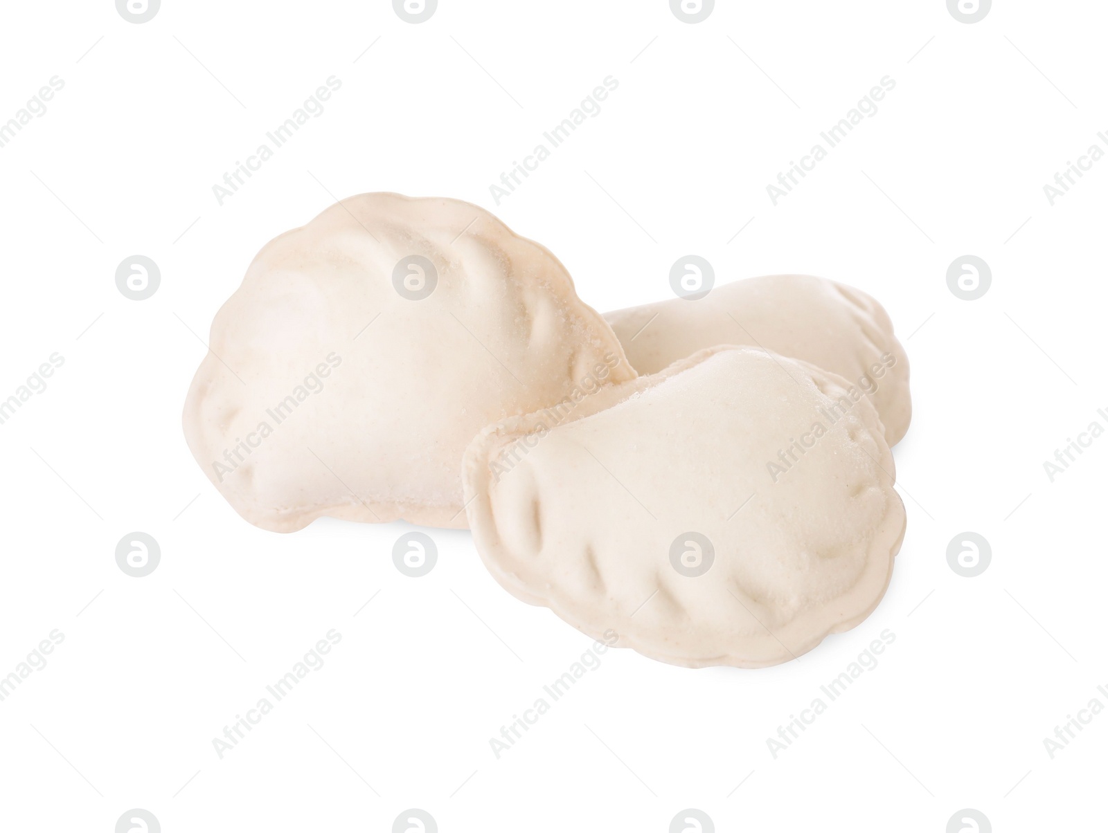 Photo of Raw delicious dumplings (varenyky) on white background