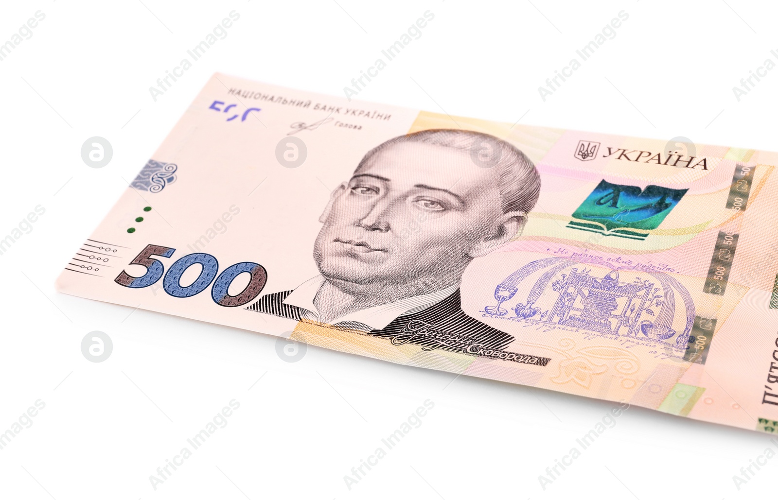 Photo of 500 Ukrainian Hryvnia banknote on white background