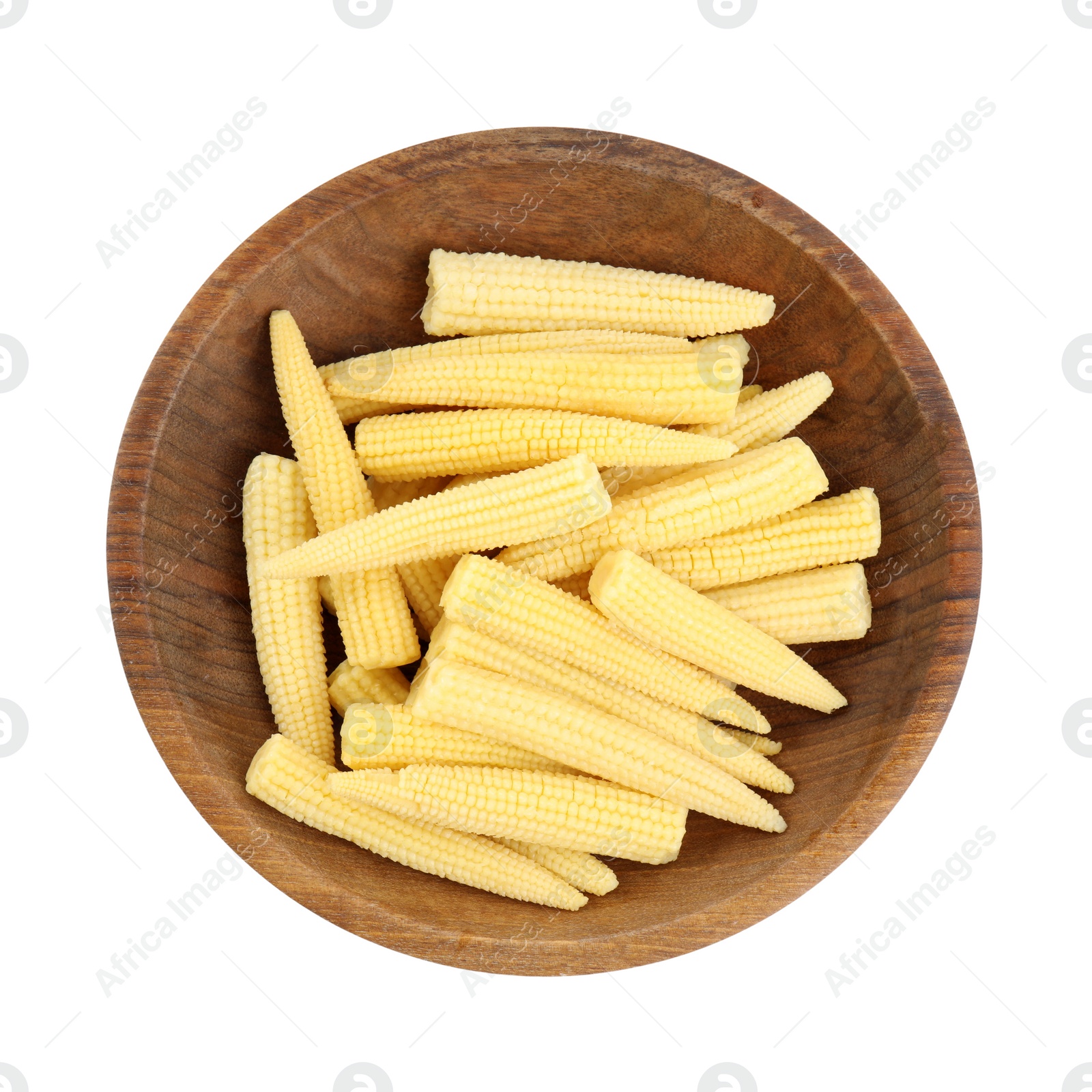 Photo of Fresh baby corn cobs on white background, top view