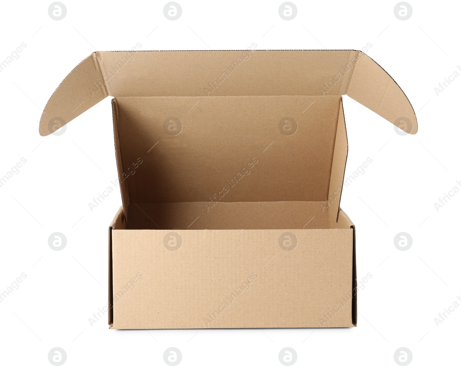 Photo of One open cardboard box isolated on white