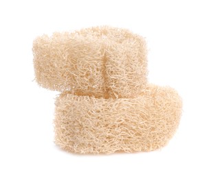 Loofah sponges isolated on white. Personal hygiene product