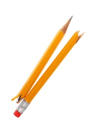 Photo of Broken graphite pencil on white background. School stationery