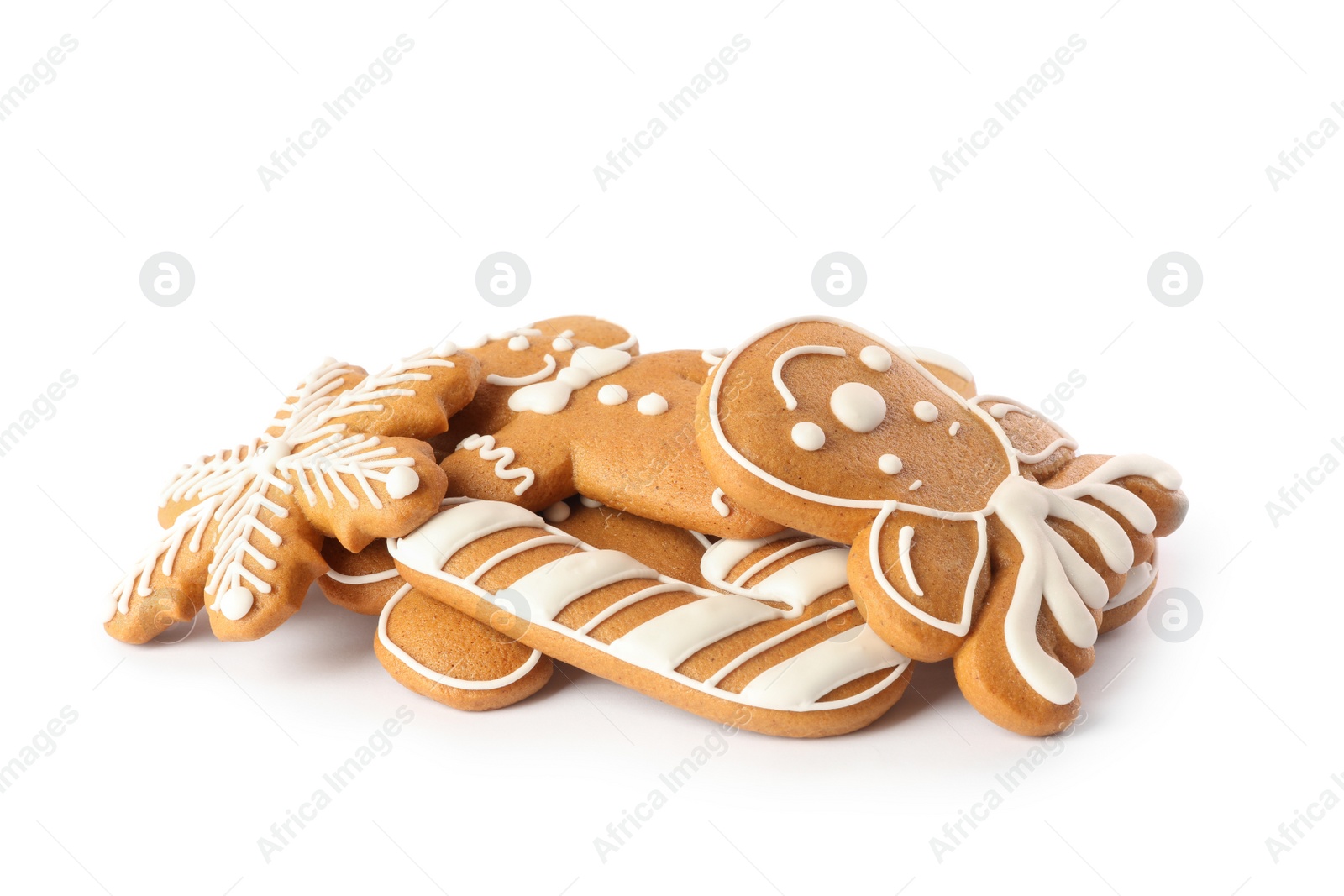 Photo of Pile of Christmas cookies on white background