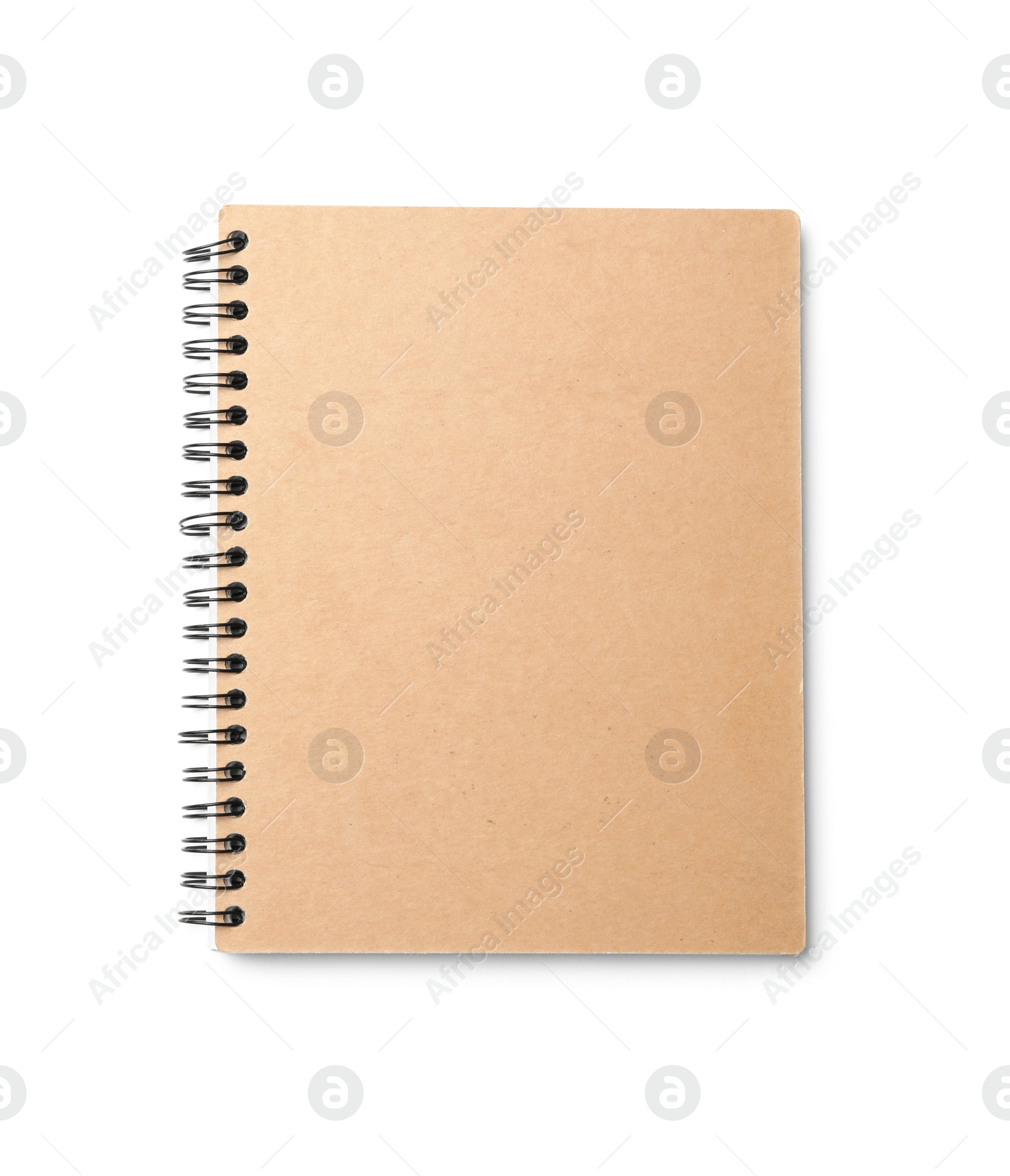 Photo of Stylish kraft notebook isolated on white, top view