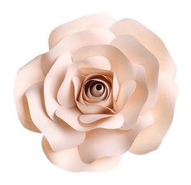 Photo of Beautiful beige flower made of paper isolated on white
