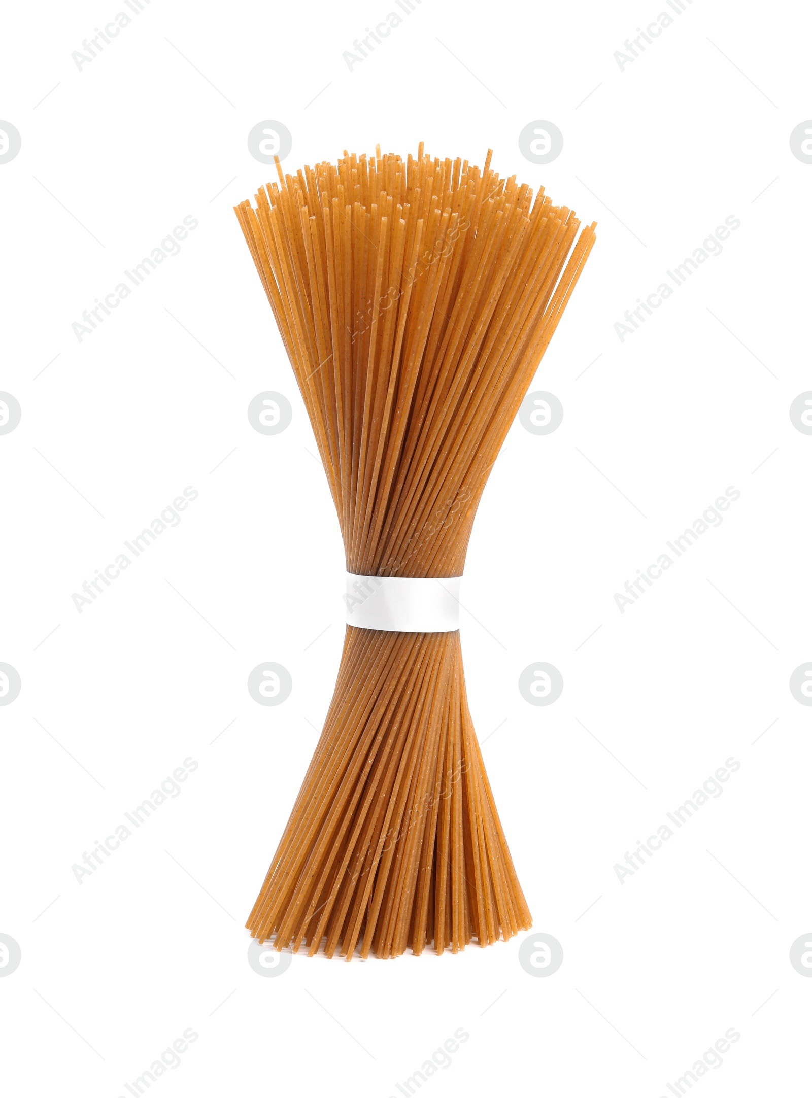 Photo of Uncooked buckwheat noodles isolated on white. Japanese cuisine