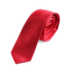 Photo of One red necktie isolated on white. Men's accessory