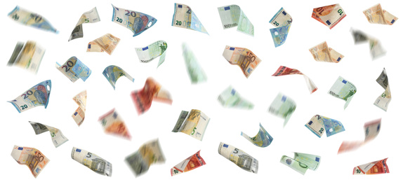 Set of euro banknotes on white background