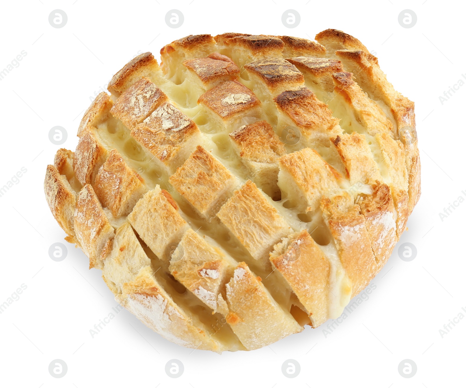 Photo of Delicious bread with tofu cheese isolated on white