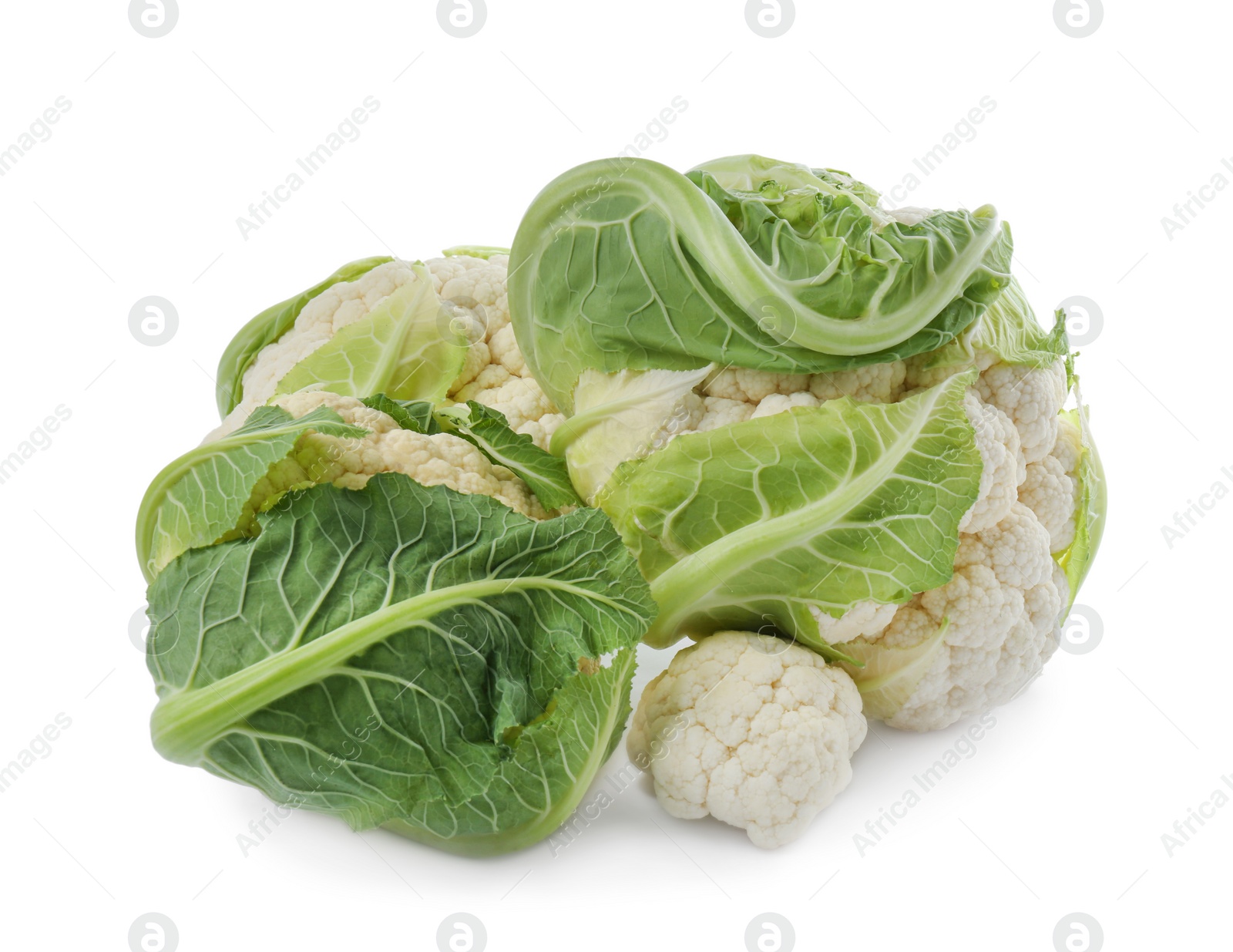 Photo of Whole fresh raw cauliflowers isolated on white