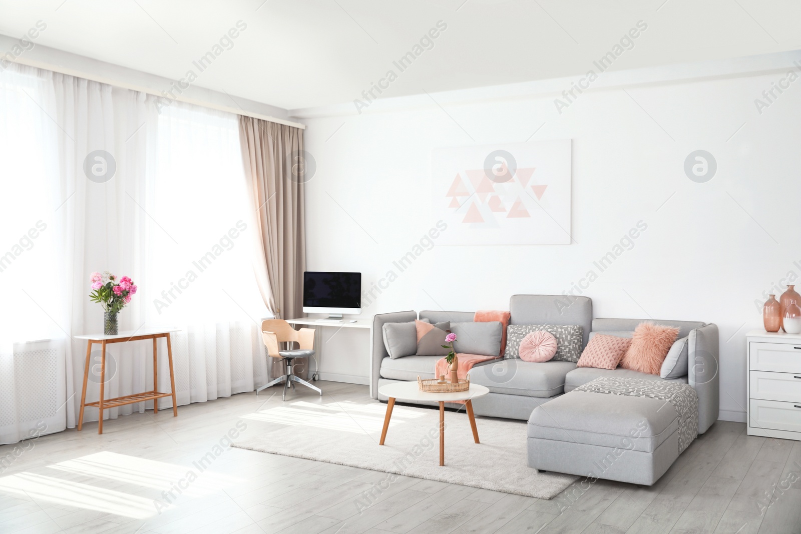 Photo of Modern living room interior with comfortable sofa