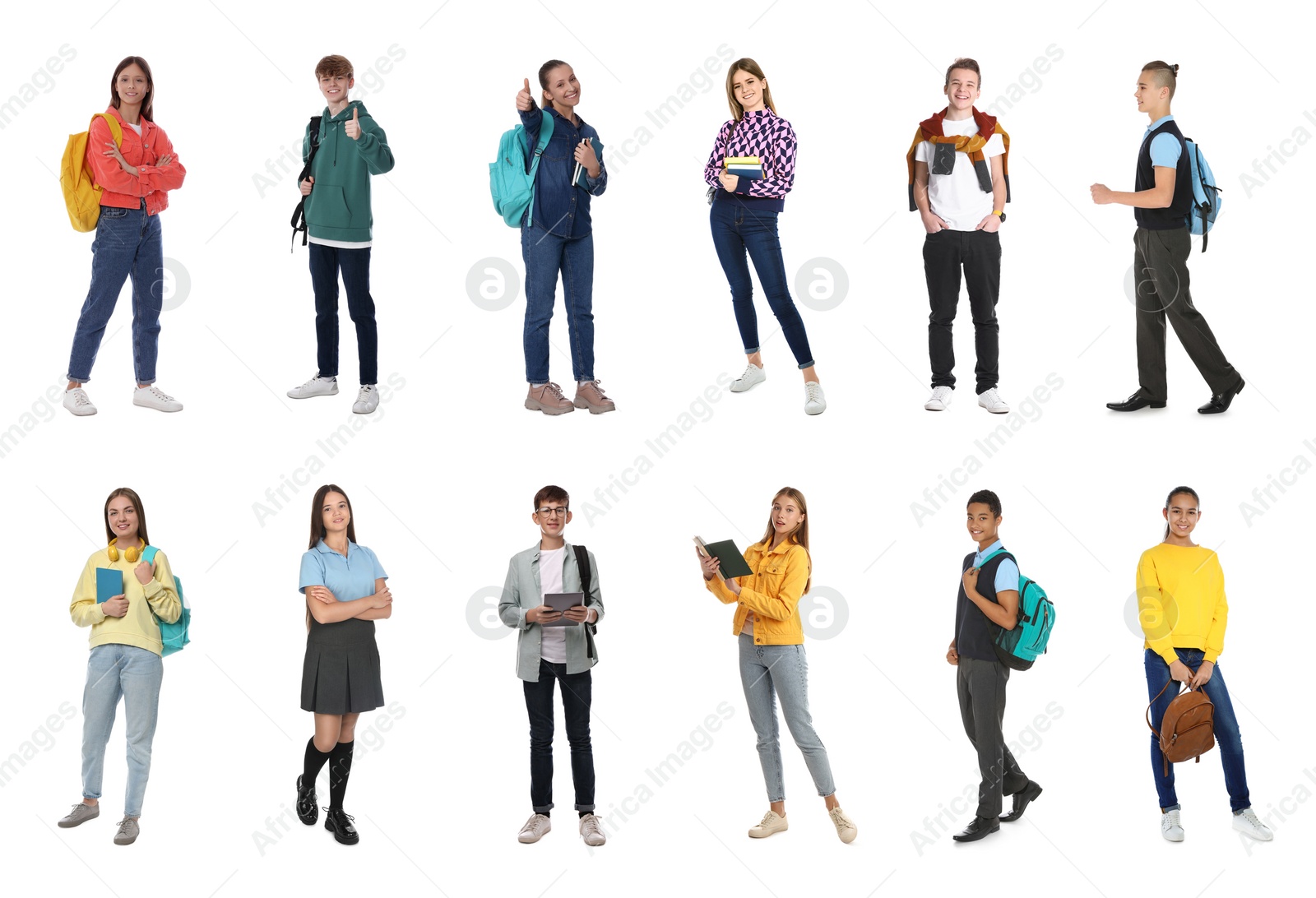 Image of Collage with photos of teenagers on white background