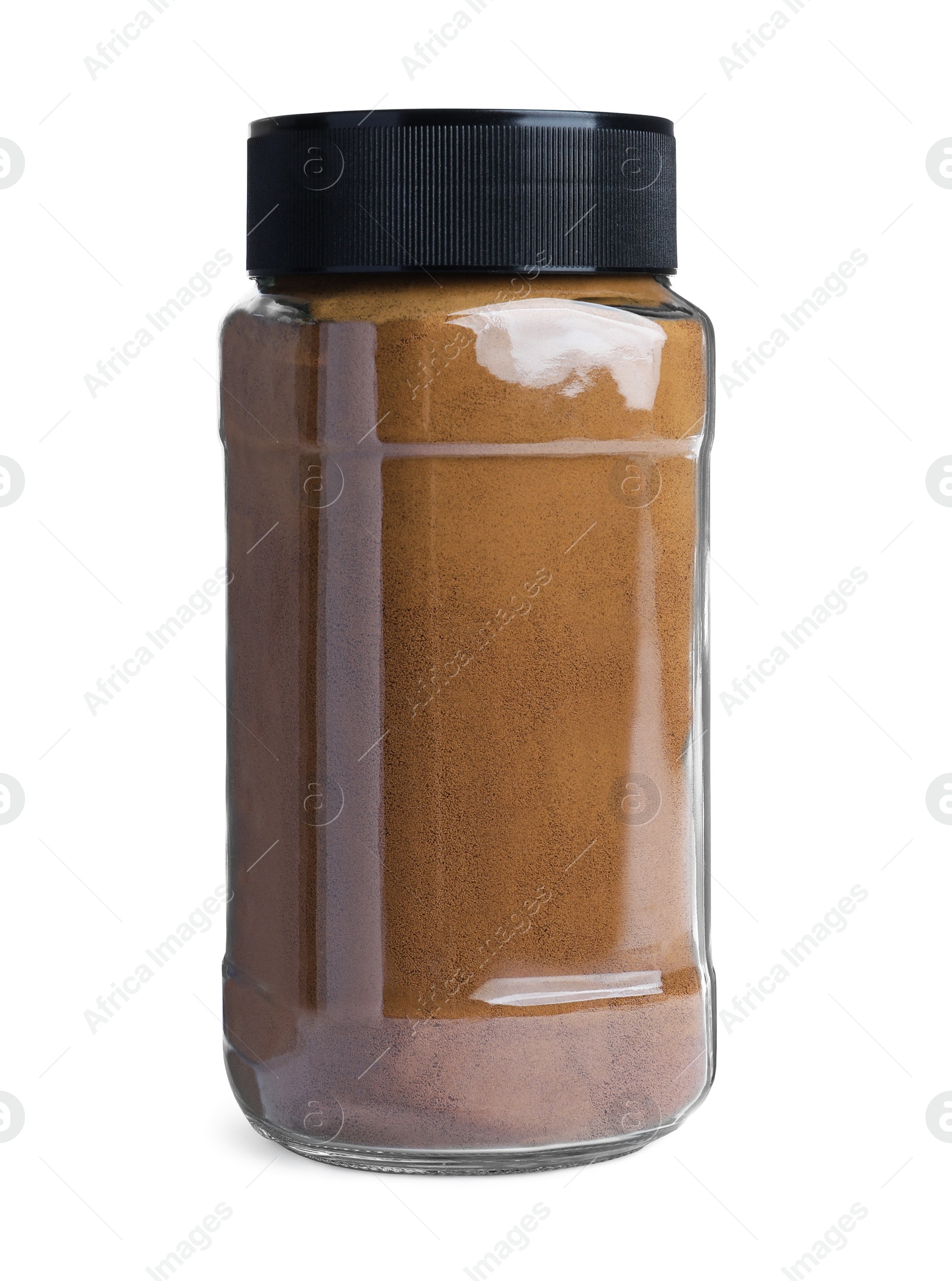 Photo of Glass jar of instant coffee isolated on white