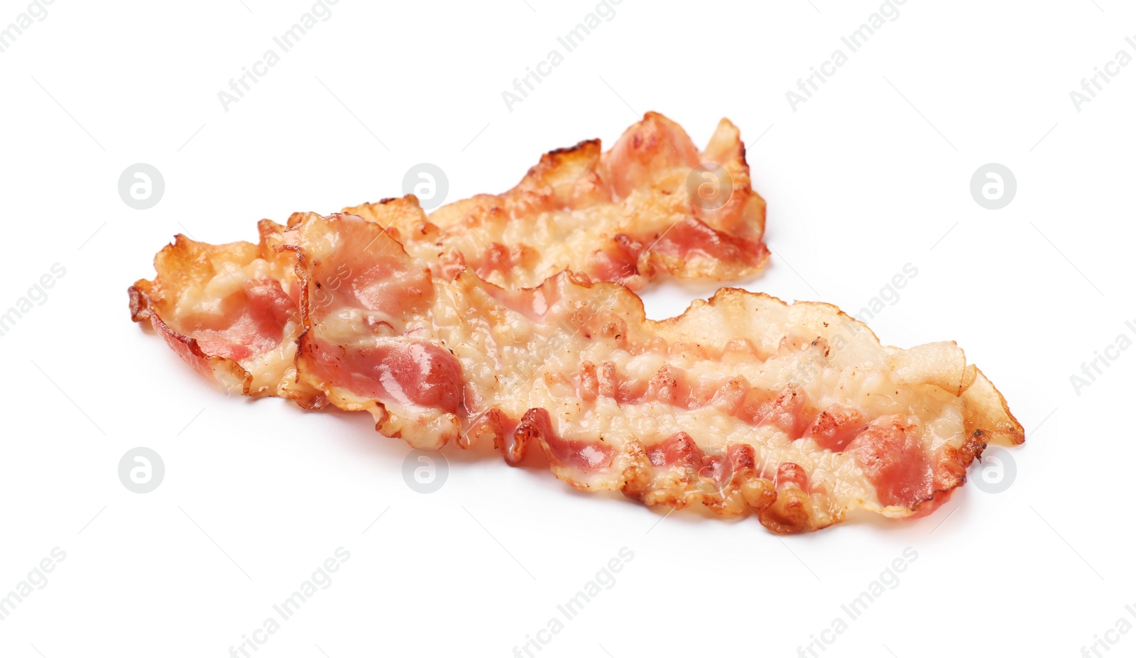 Photo of Delicious fried bacon slices isolated on white