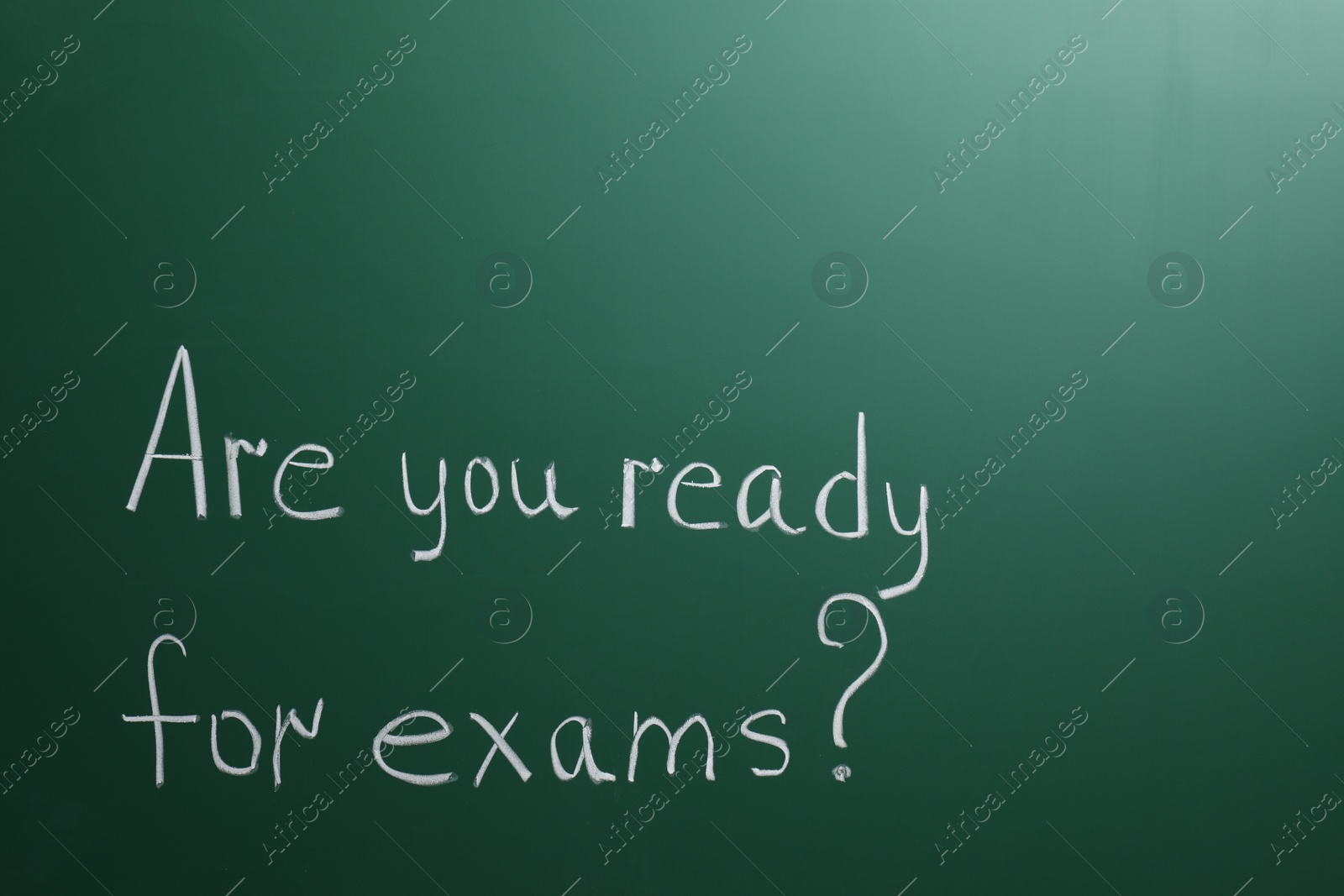 Photo of Green chalkboard with phrase Are You Ready For Exams as background