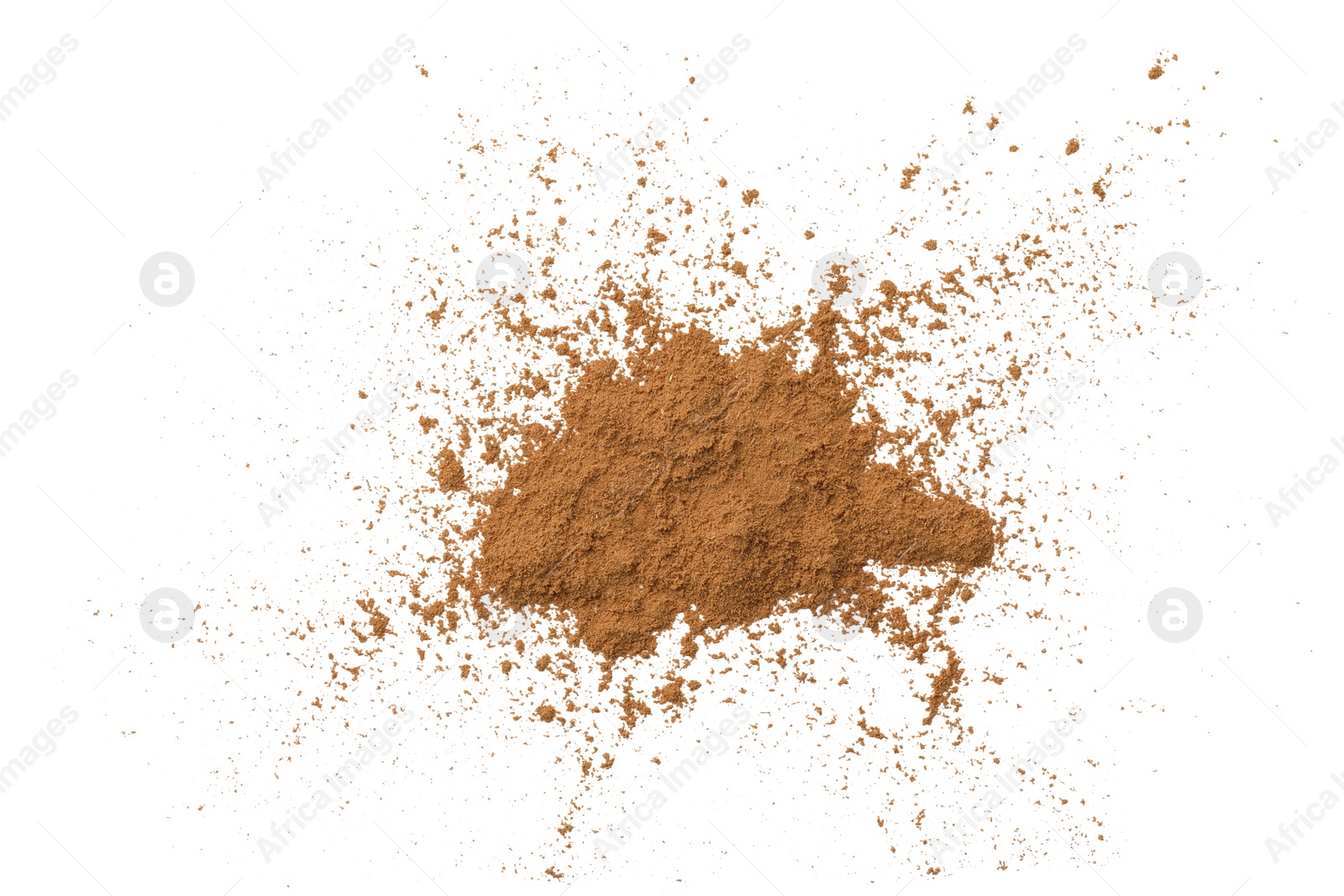 Photo of Dry aromatic cinnamon powder isolated on white, top view