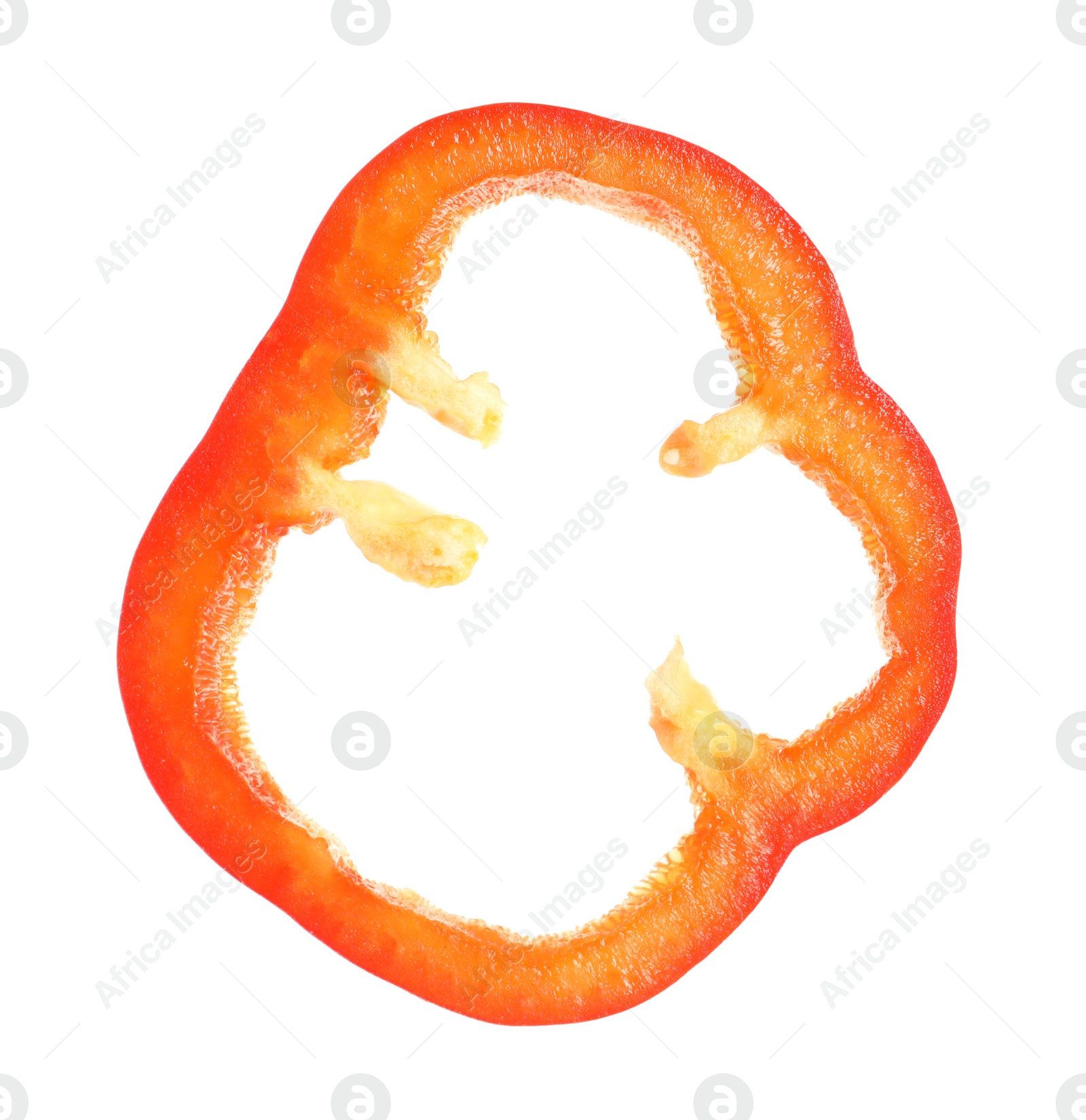 Photo of Slice of ripe red bell pepper on white background