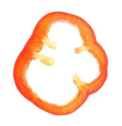 Slice of ripe red bell pepper on white background