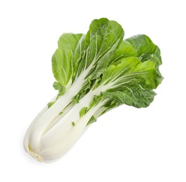 Photo of Fresh green pak choy cabbage isolated on white, top view