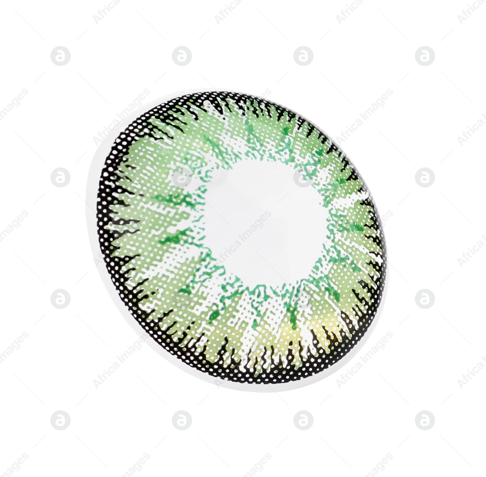 Photo of Tweezers with green contact lens isolated on white