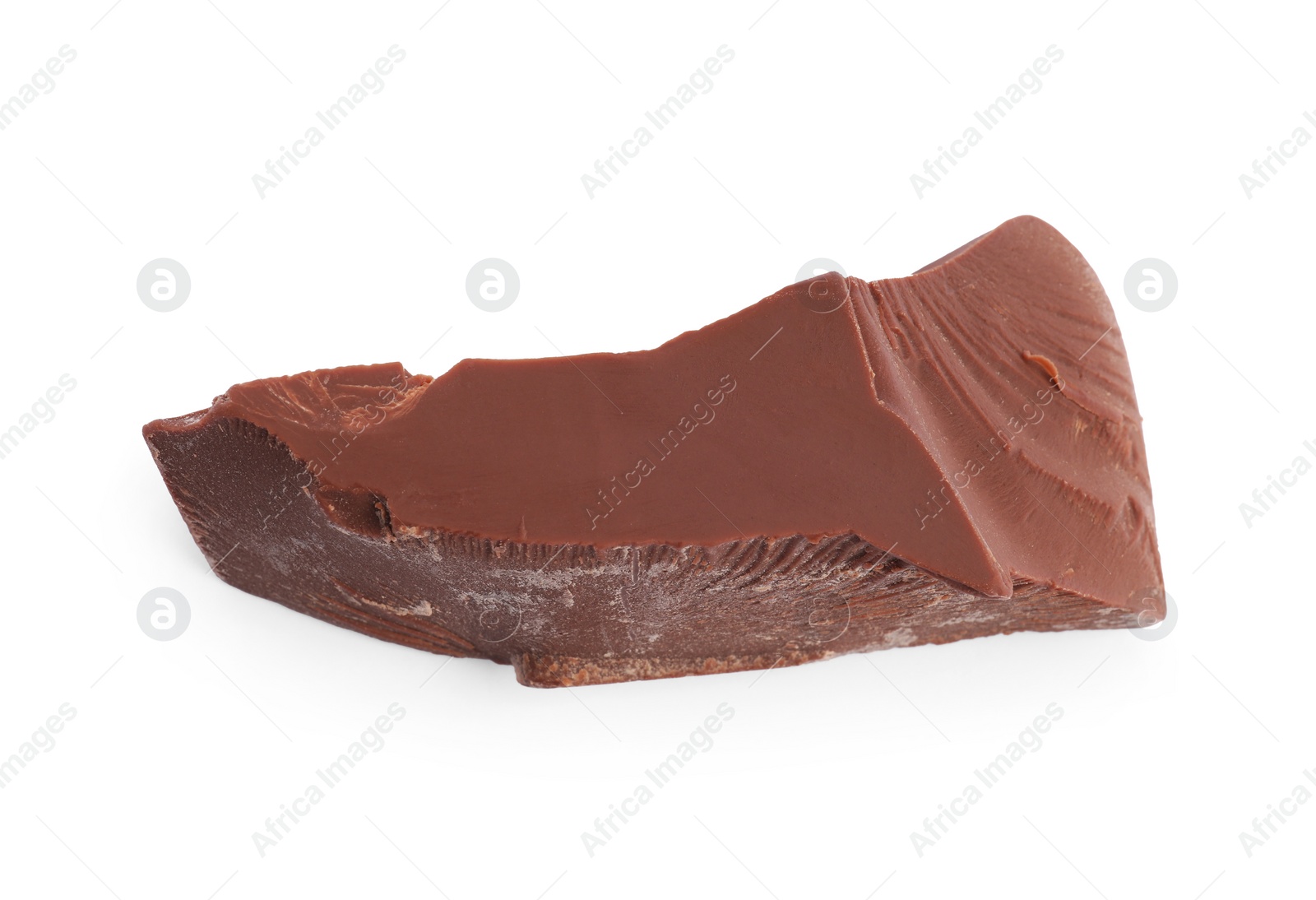 Photo of Piece of tasty milk chocolate isolated on white, top view