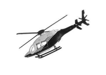 Modern toy military helicopter on white background