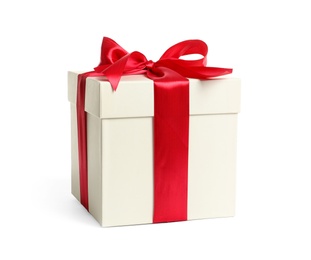 Photo of Gift box with ribbon on white background