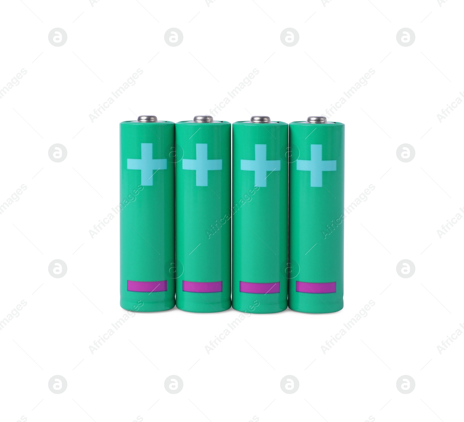 Photo of New AA size batteries isolated on white