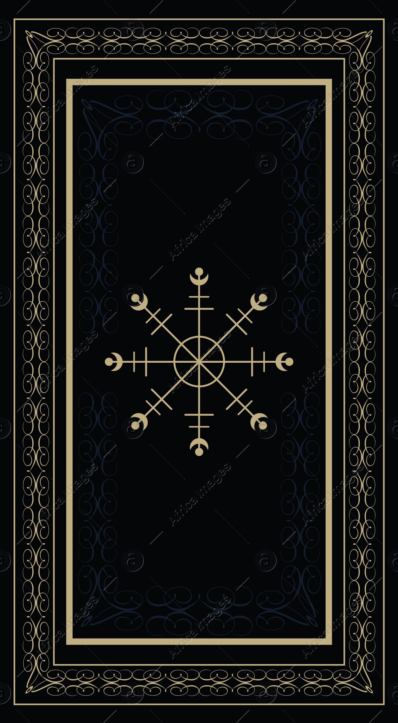 Illustration of Tarot card design, reverse side. Fortune telling