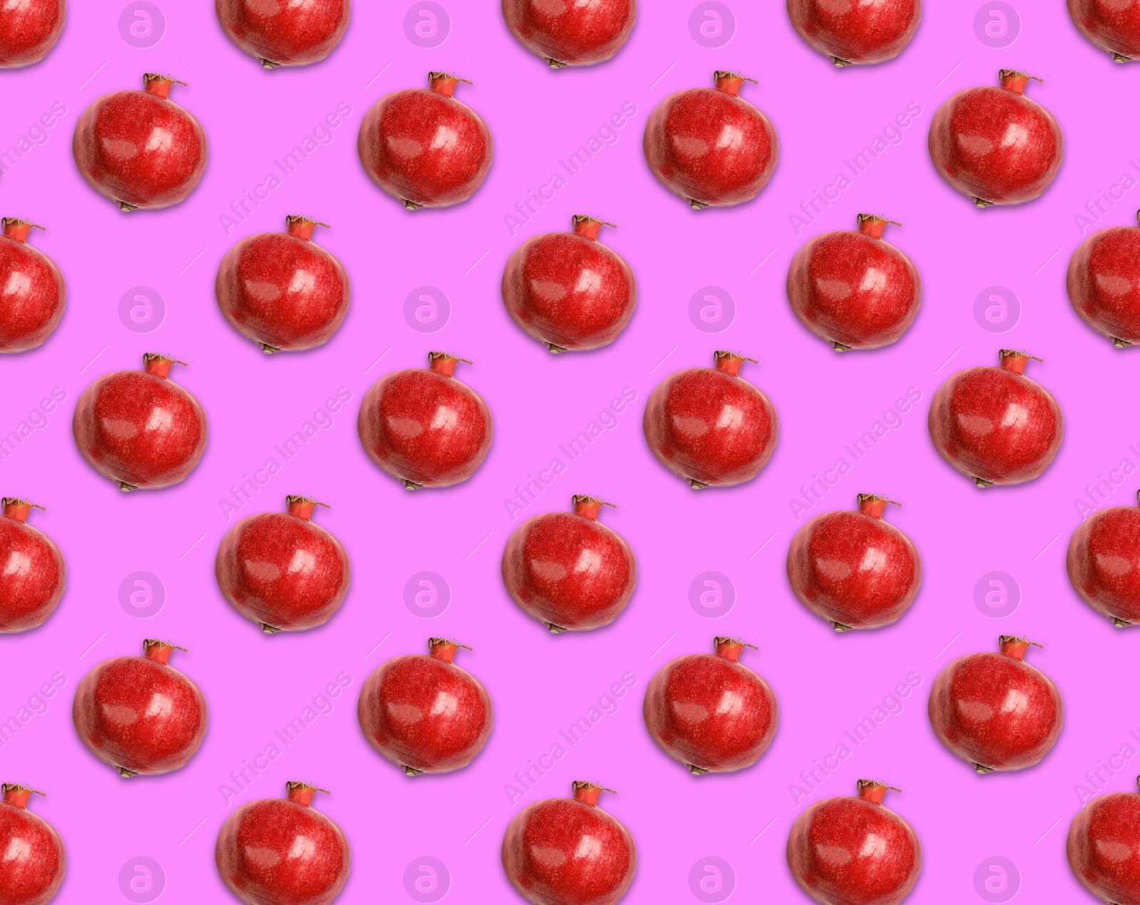 Image of Pattern of red pomegranates on pale fuchsia background